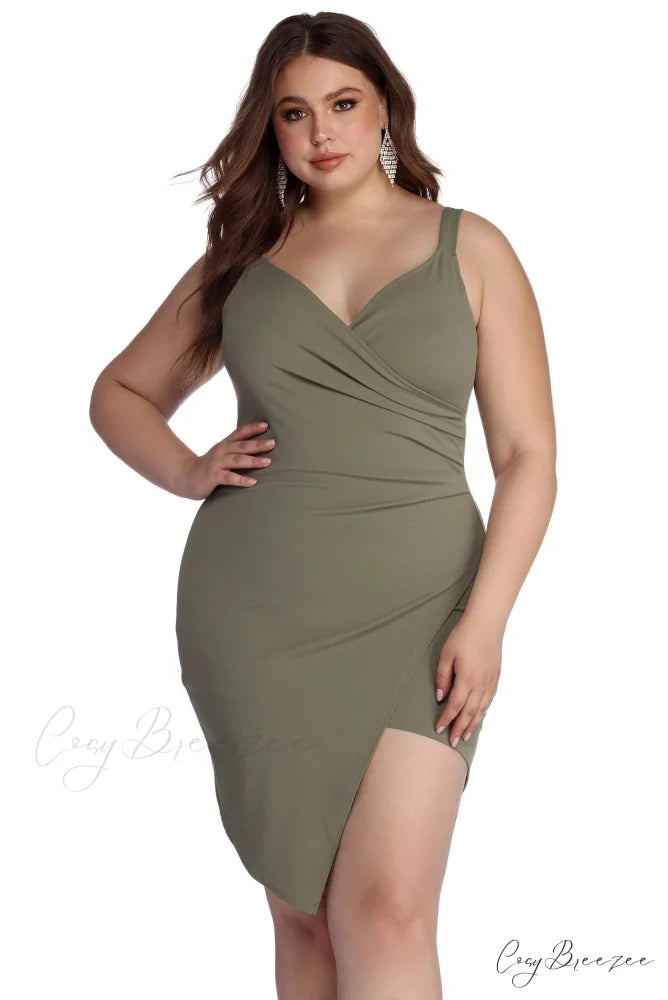 Plus Hot Stylish Stuff Asymmetrical Dress OLIVE / 1X