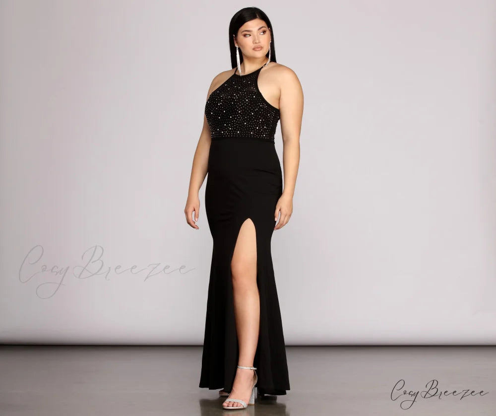 Plus Kacey Formal Charming Heat Stone Dress BLACK / 1X