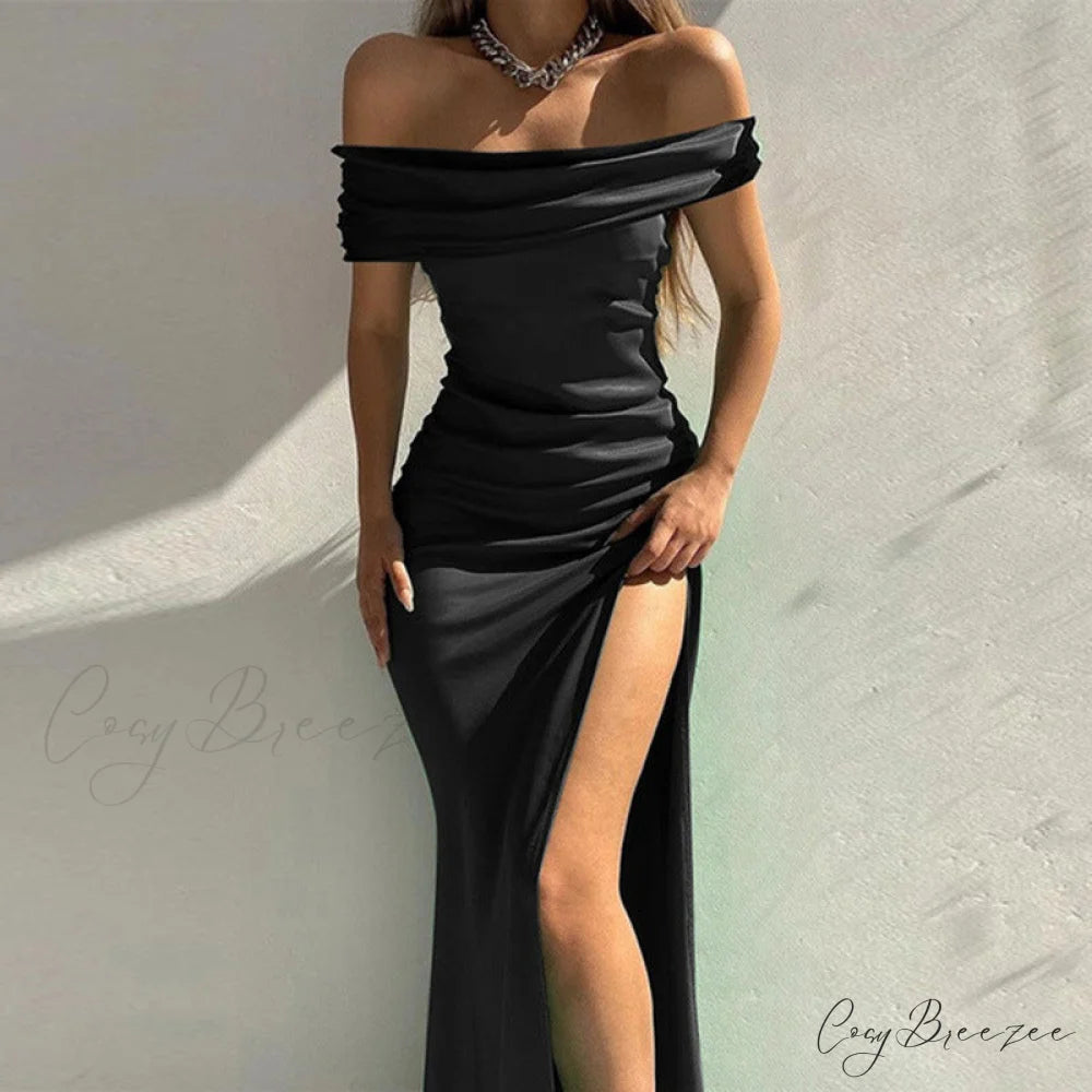 Plus Kaleigh Stylish Off Shoulder Dress BLACK / S