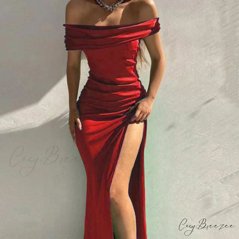 Plus Kaleigh Stylish Off Shoulder Dress Claret / S