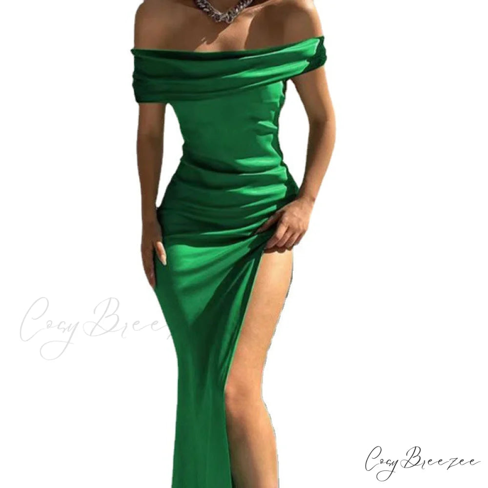 Plus Kaleigh Stylish Off Shoulder Dress Green / S
