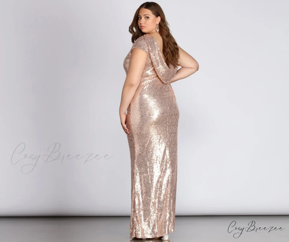 Plus Sivan Stylish Glam Sequin Dress ROSE GOLD / 1X