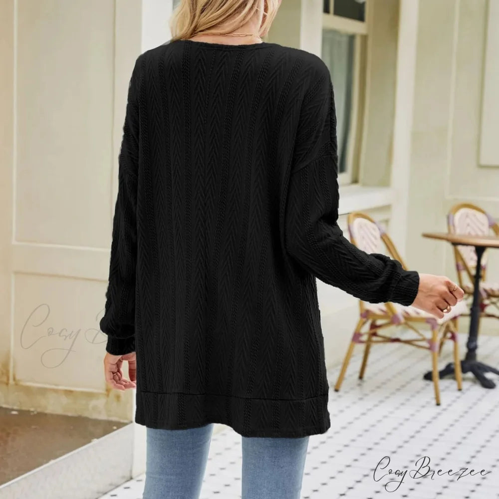 Plus Size Open Front Chunky Knit Cardigan Black / S