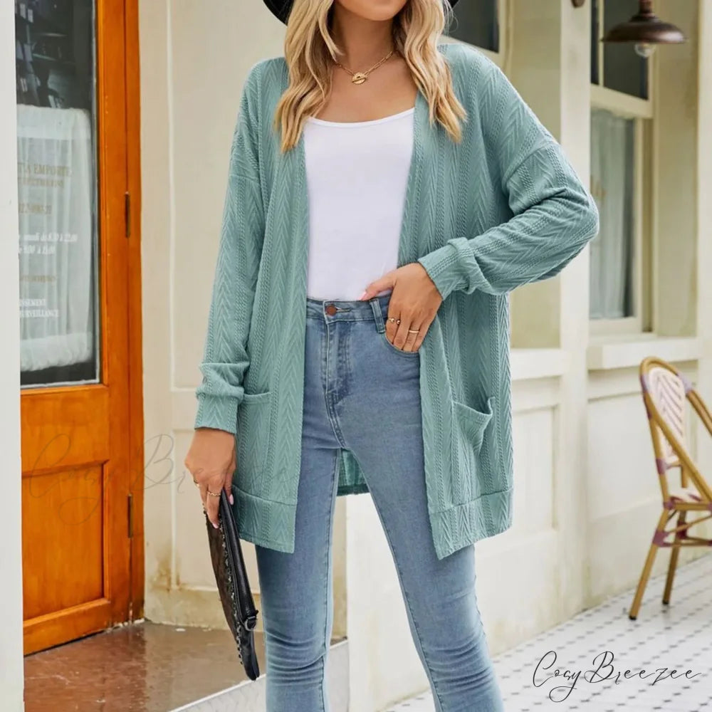 Plus Size Open Front Chunky Knit Cardigan Light Green / S