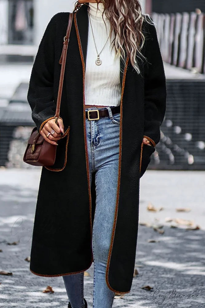 Plush Cardigan with Lapel Pocket Black / S