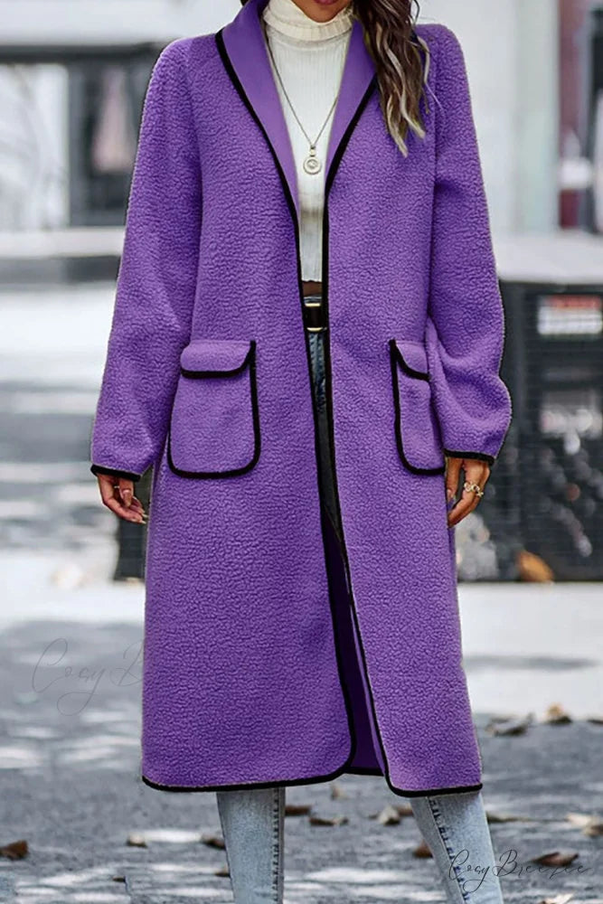 Plush Cardigan with Lapel Pocket Purple / L