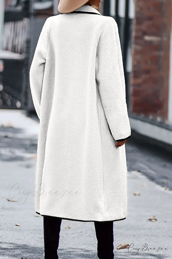 Plush Cardigan with Lapel Pocket White / XL