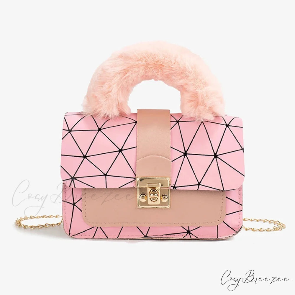 Plush Small Square Printed Messenger Bag Pink handbag-250126