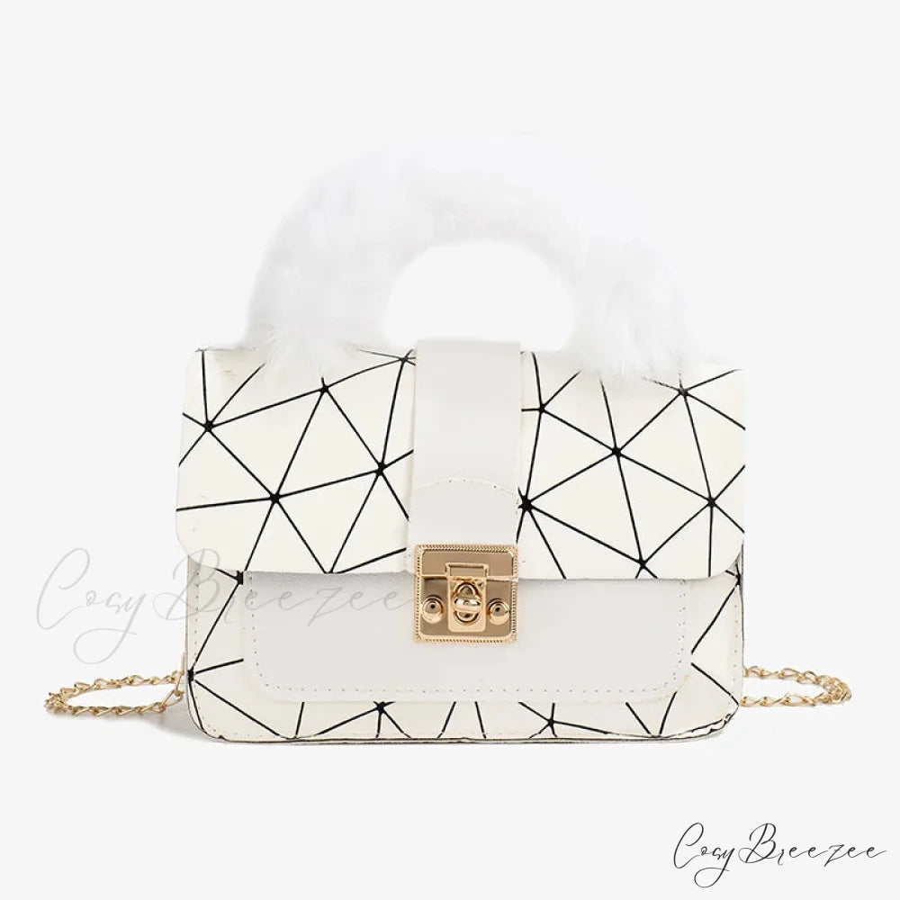 Plush Small Square Printed Messenger Bag WHITE handbag-250126