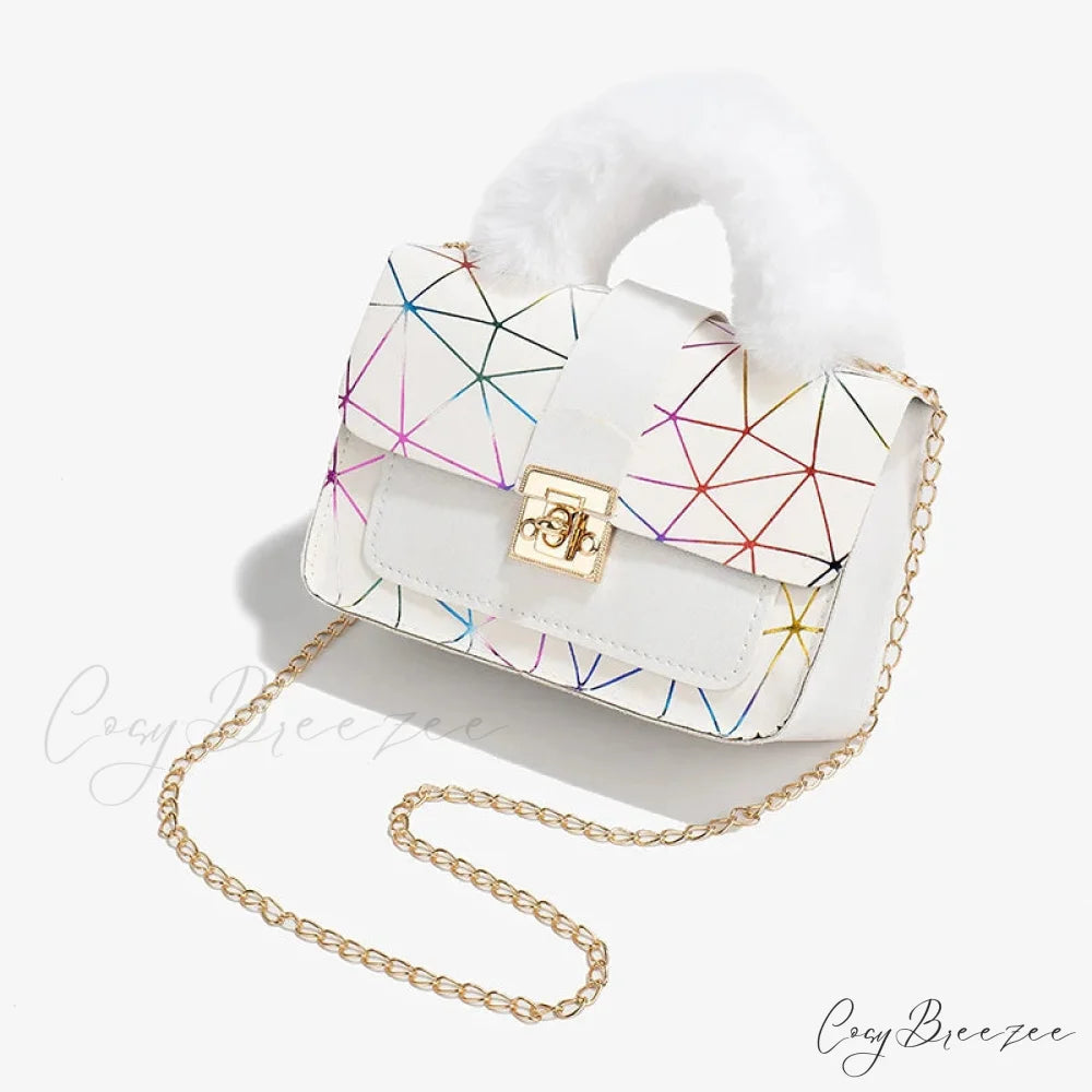 Plush Small Square Printed Messenger Bag white2 handbag-250126