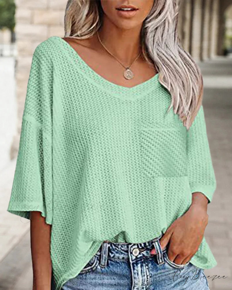 pocket V-neck tee Green / S