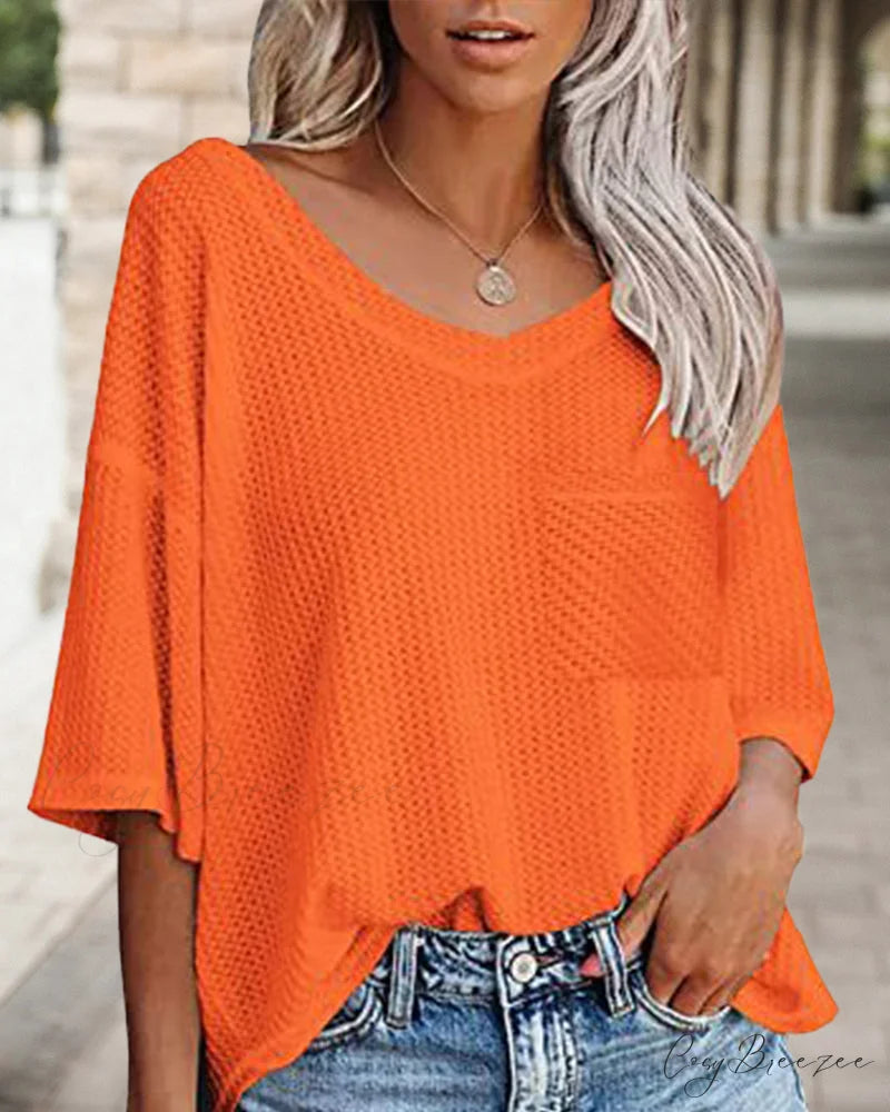pocket V-neck tee Orange / S
