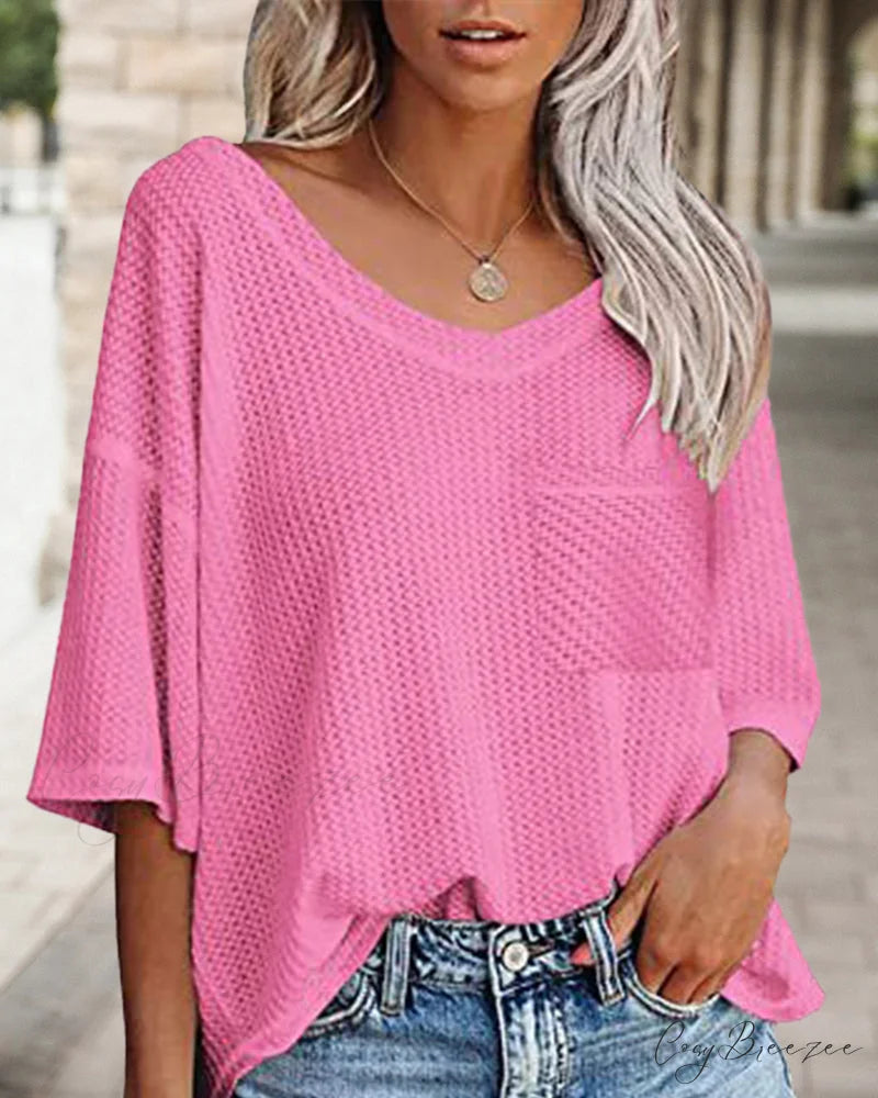 pocket V-neck tee Pink / S