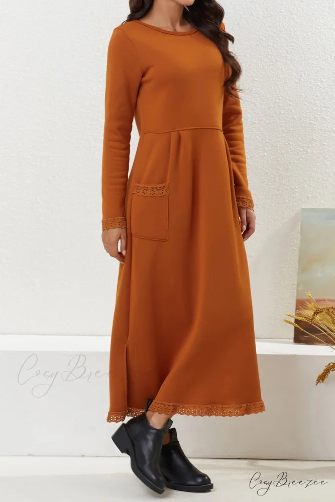 Pocketed Lacework Hem Dress Orange / 2XL
