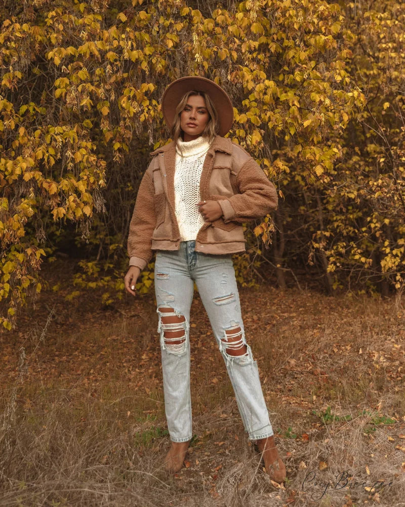 Pocketed Sherpa Jacket - Mocha