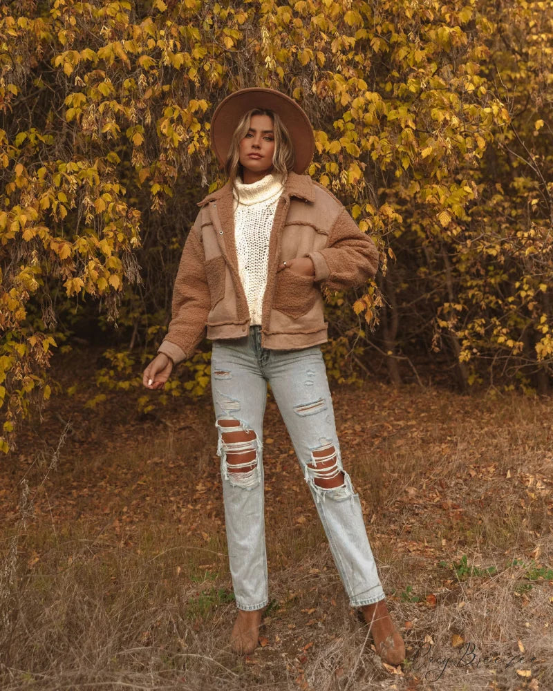 Pocketed Sherpa Jacket - Mocha