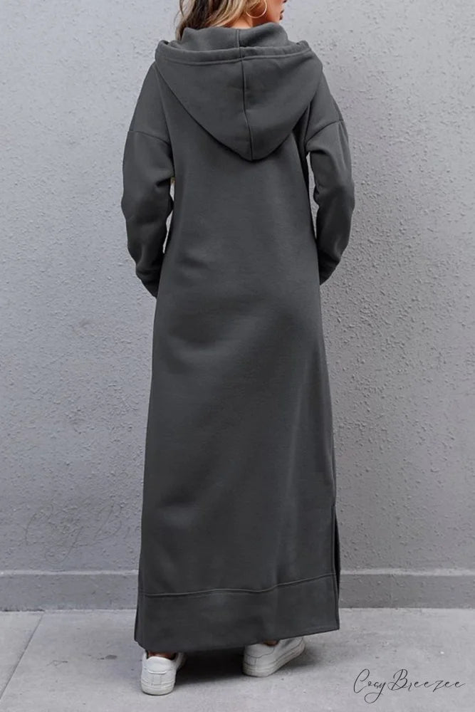 Pocketed Slit Hem Hoodie Dress Dark Grey / 4XL