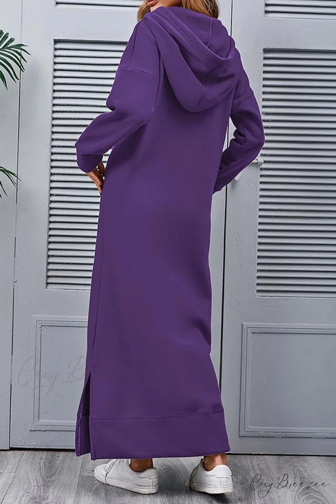Pocketed Slit Hem Hoodie Dress Purple / 4XL