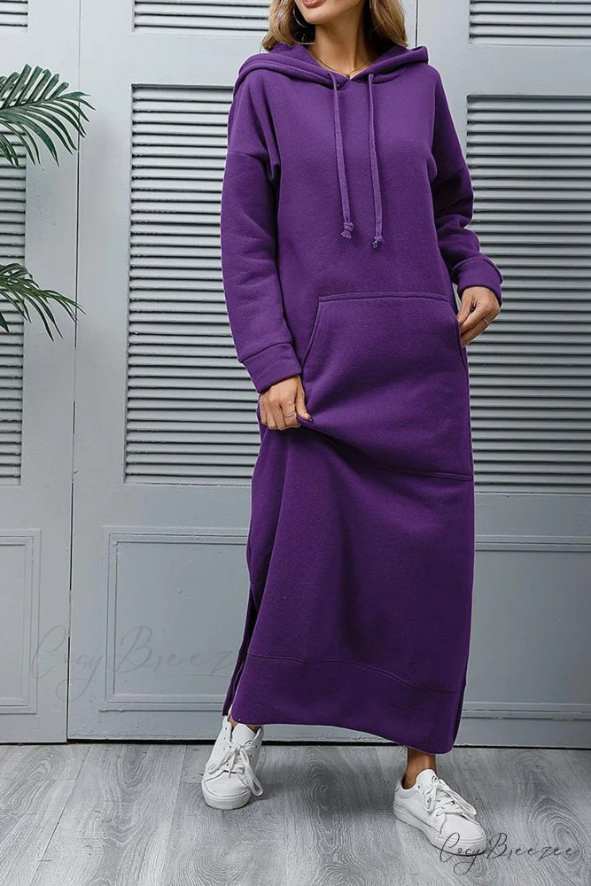 Pocketed Slit Hem Hoodie Dress Purple / XL