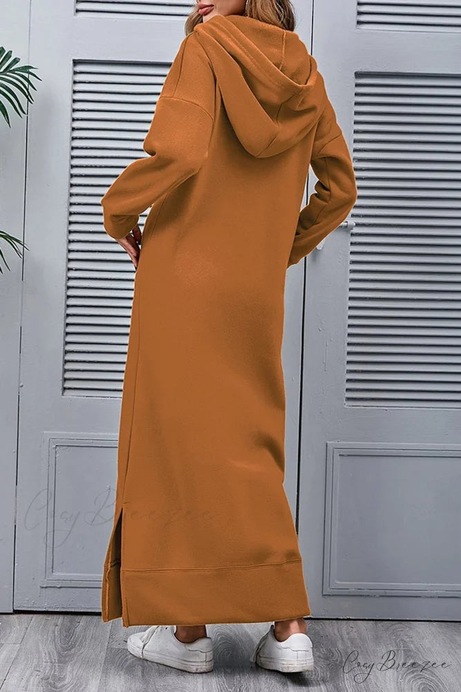 Pocketed Slit Hem Hoodie Dress Yellow / 2XL