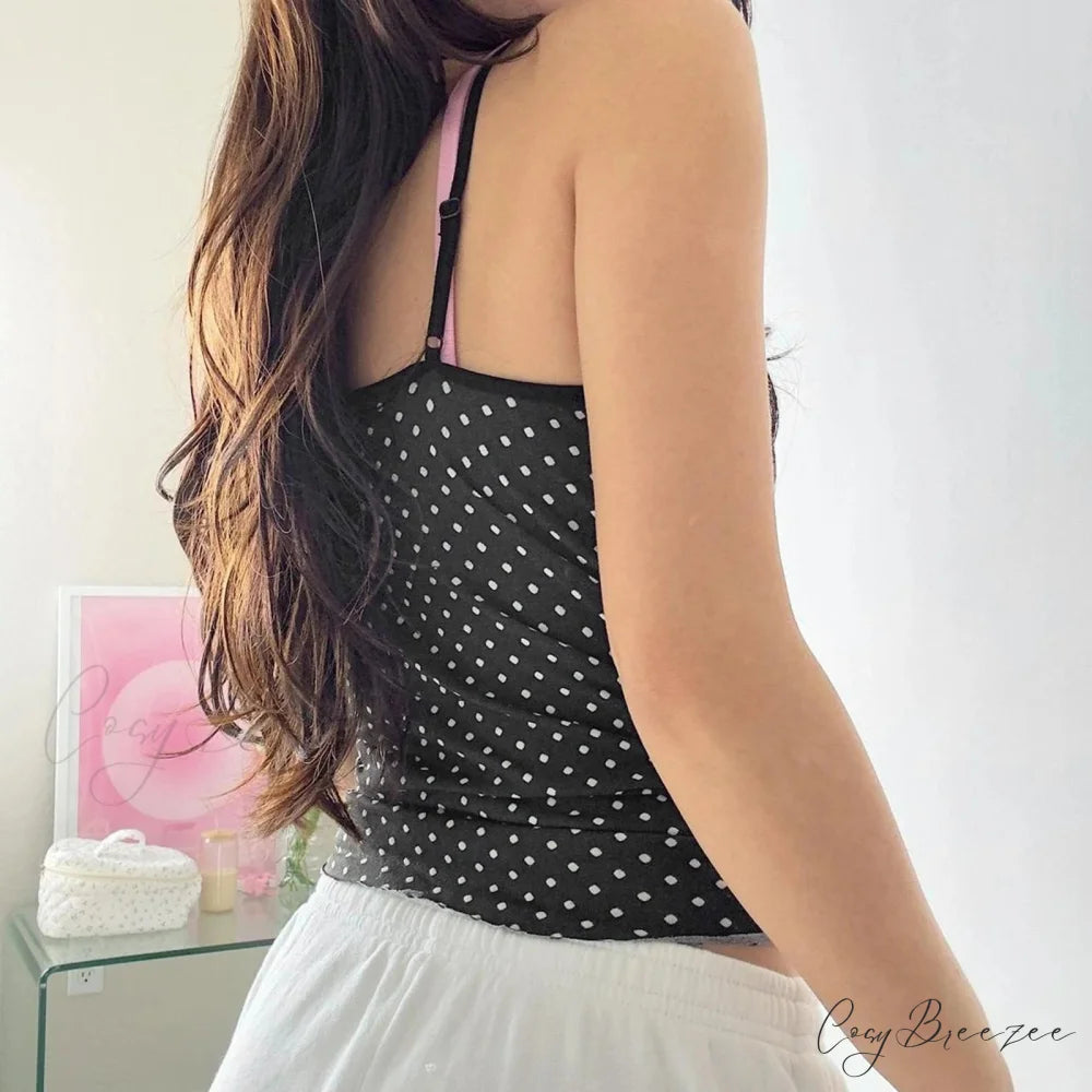 Polka Dot Bow Camis Crop Top croptop-250223