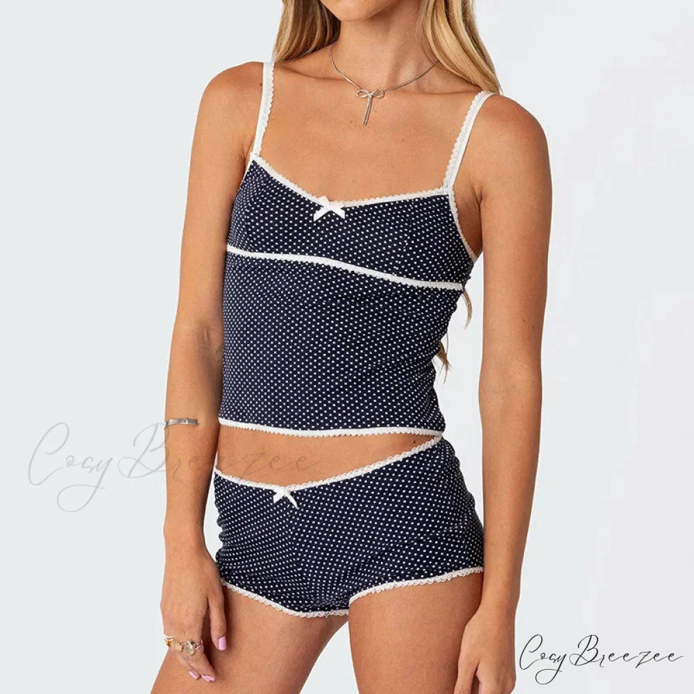 Polka Dot Vintage Crop Tops Micro Shorts Two Pieces Set twopiecesset-250126