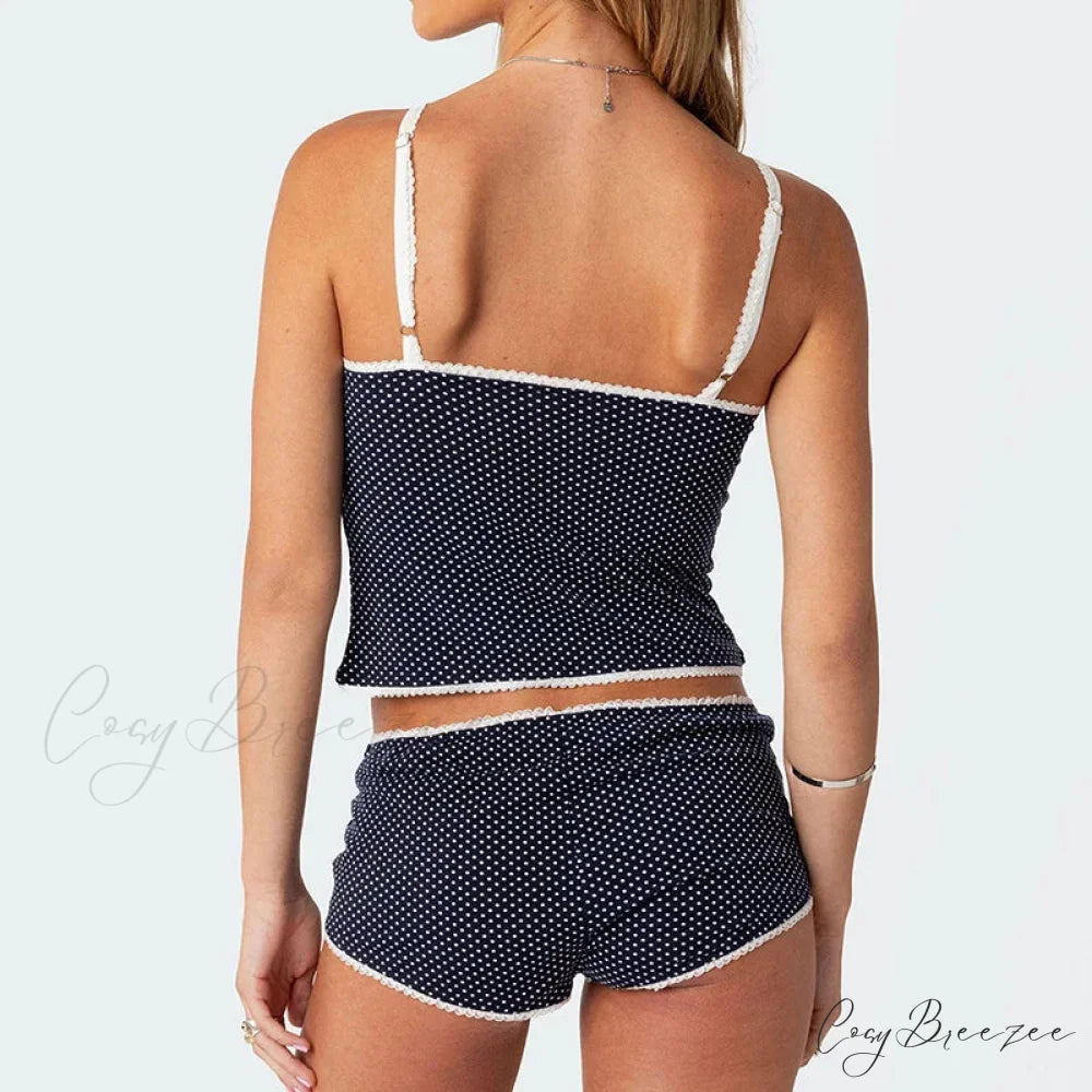 Polka Dot Vintage Crop Tops Micro Shorts Two Pieces Set twopiecesset-250126