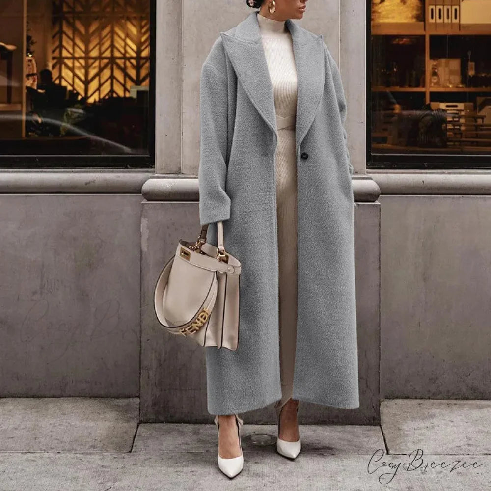 Polo Collar Plush Turn Collar Winter Coat Gray / S overcoats-241228