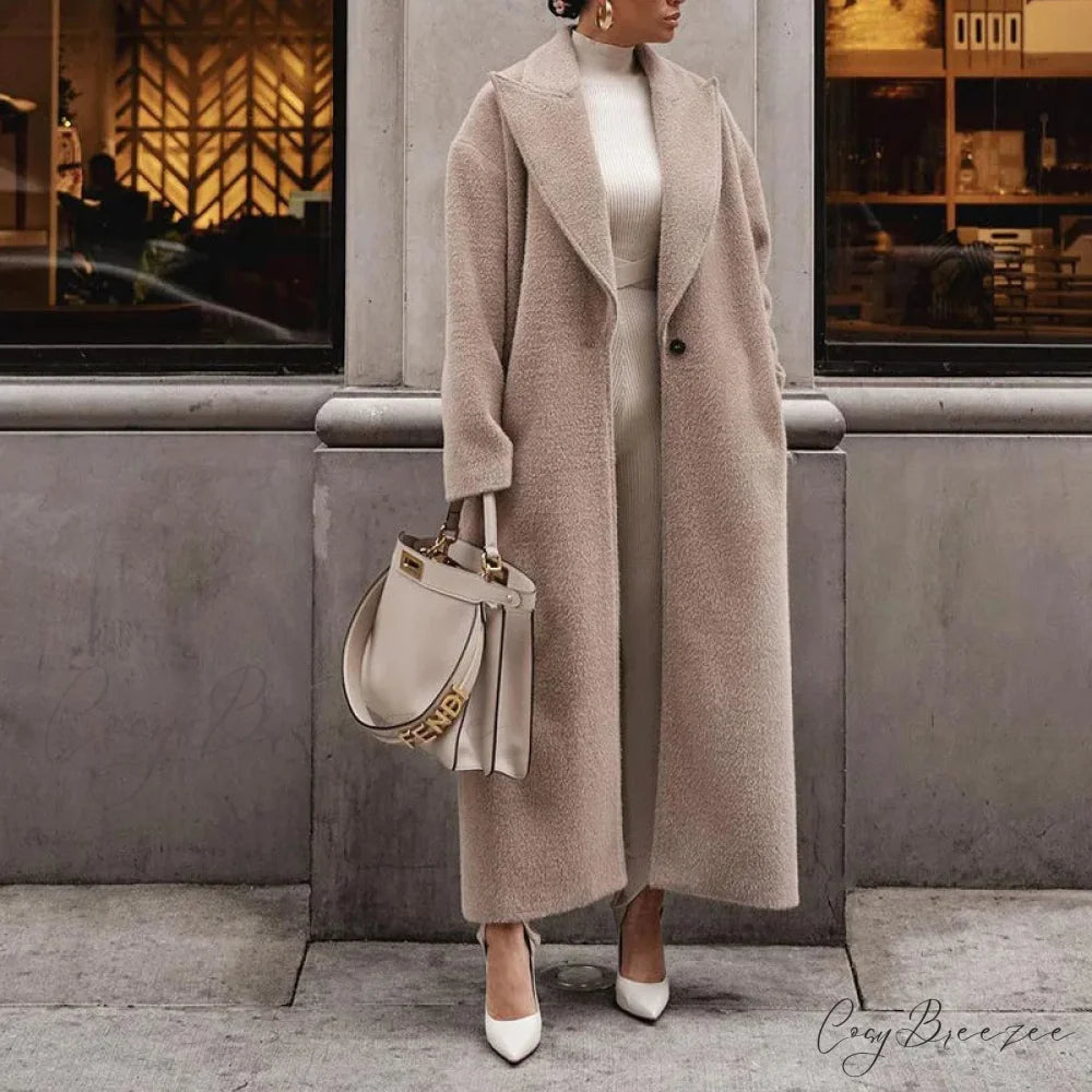 Polo Collar Plush Turn Collar Winter Coat Khaki / S overcoats-241228