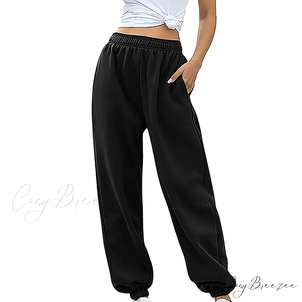 Polyester High Waist Leisure Pants pants-241228