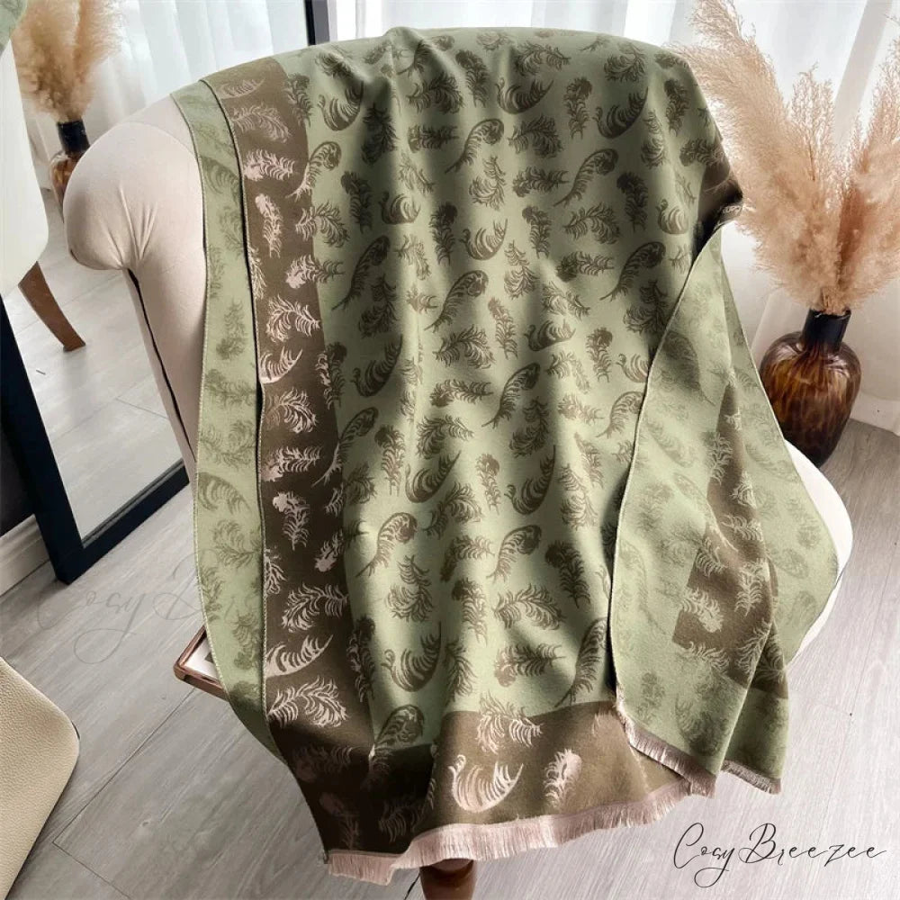Poncho Cashmere Feather Print Scarf scarf-241228