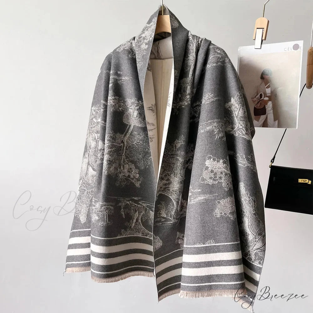Poncho Cashmere Winter Wrap Scarf grey scarf-241228