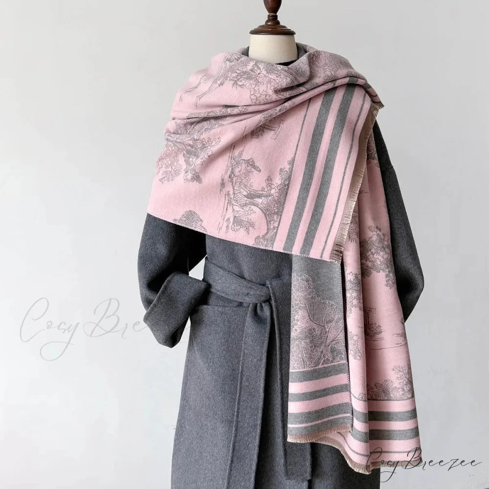 Poncho Cashmere Winter Wrap Scarf pink scarf-241228
