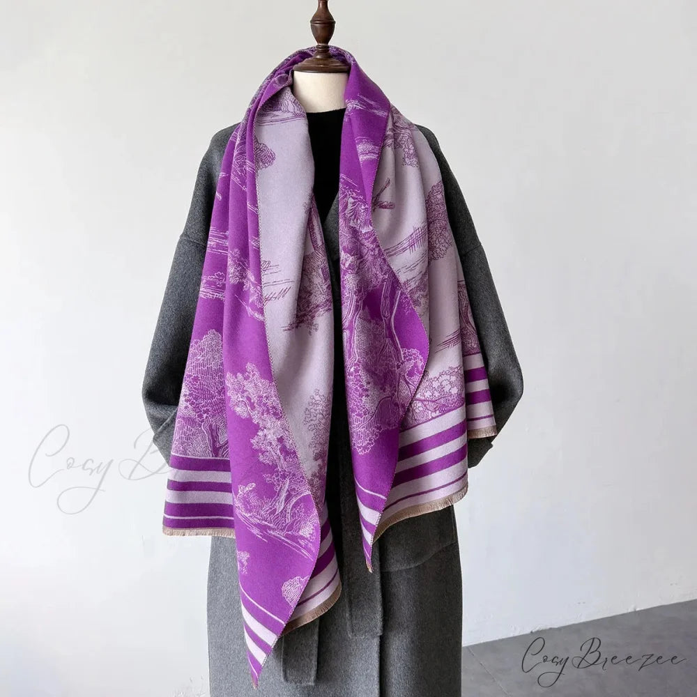 Poncho Cashmere Winter Wrap Scarf purple scarf-241228