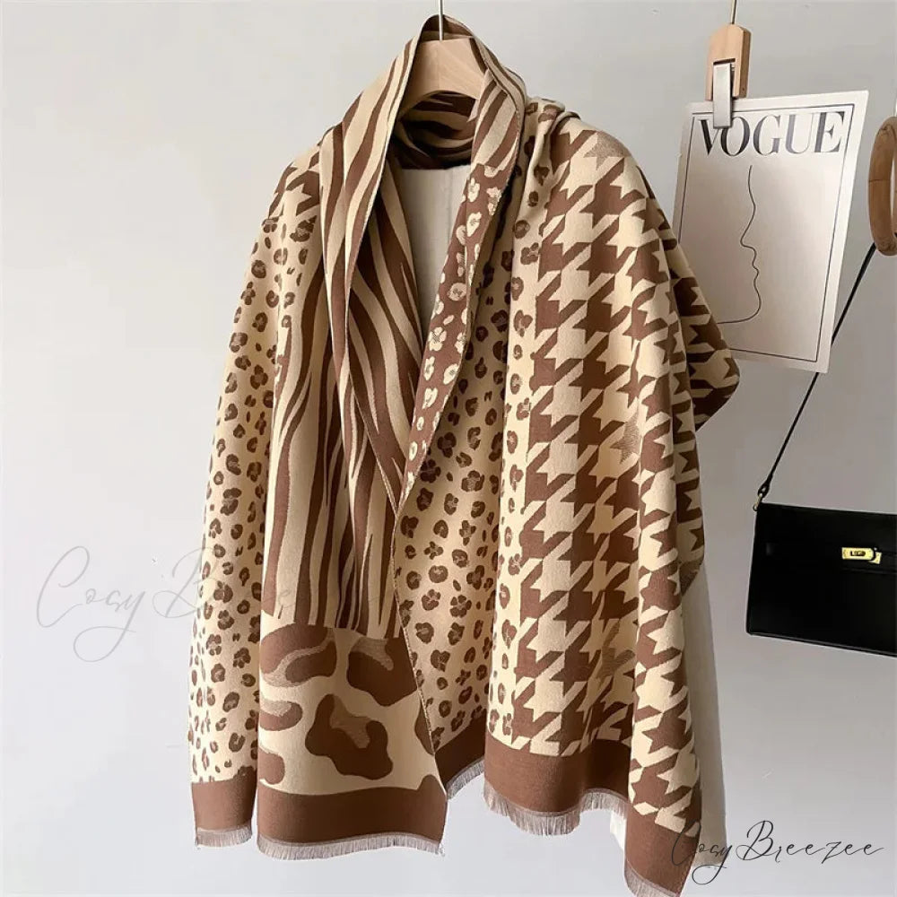 Premium Cashmere Winter Poncho Scarf coffee scarf-241228