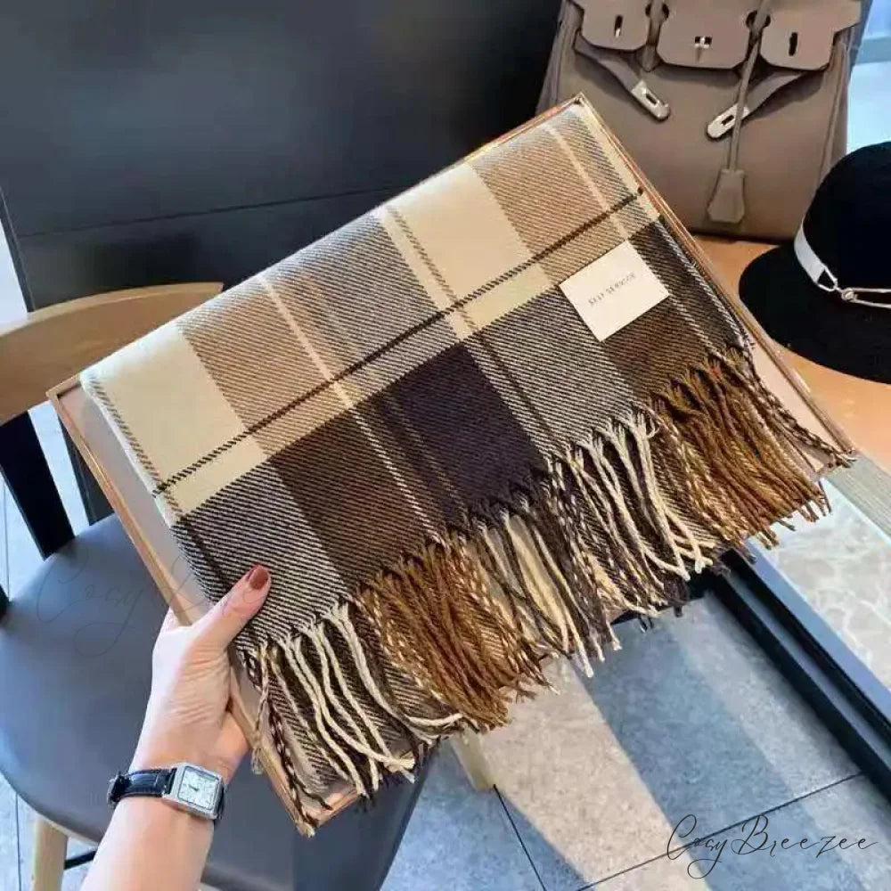 Premium Plaid Cashmere Long Bandana Scarf scarf-241228