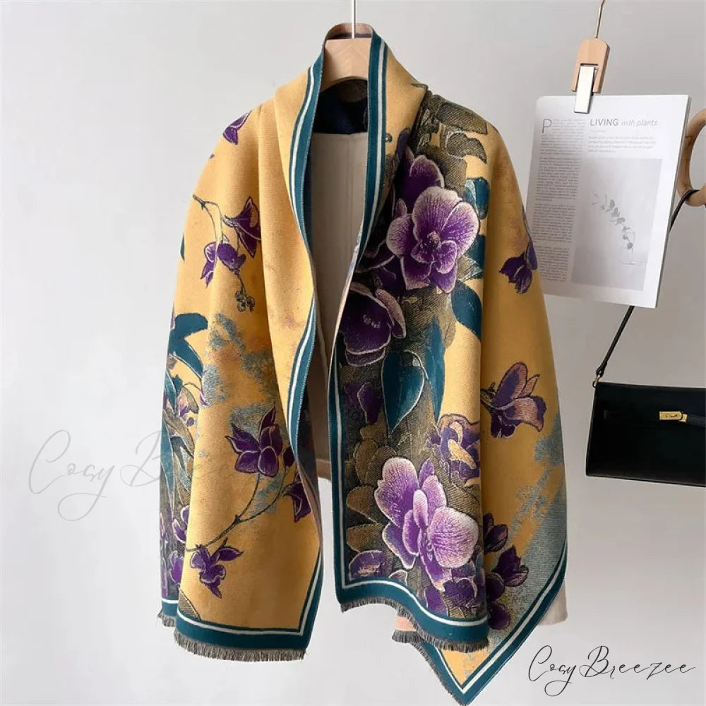 Premium Warm Poncho Cashmere Floral Scarf scarf-241228