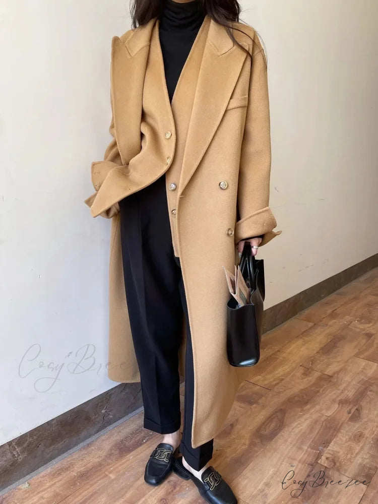 Premium Wool Cashmere Double-Sided Coat Camel / One Size overcoats-241228