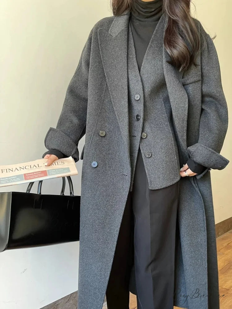 Premium Wool Cashmere Double-Sided Coat Charcoal Grey / One Size overcoats-241228