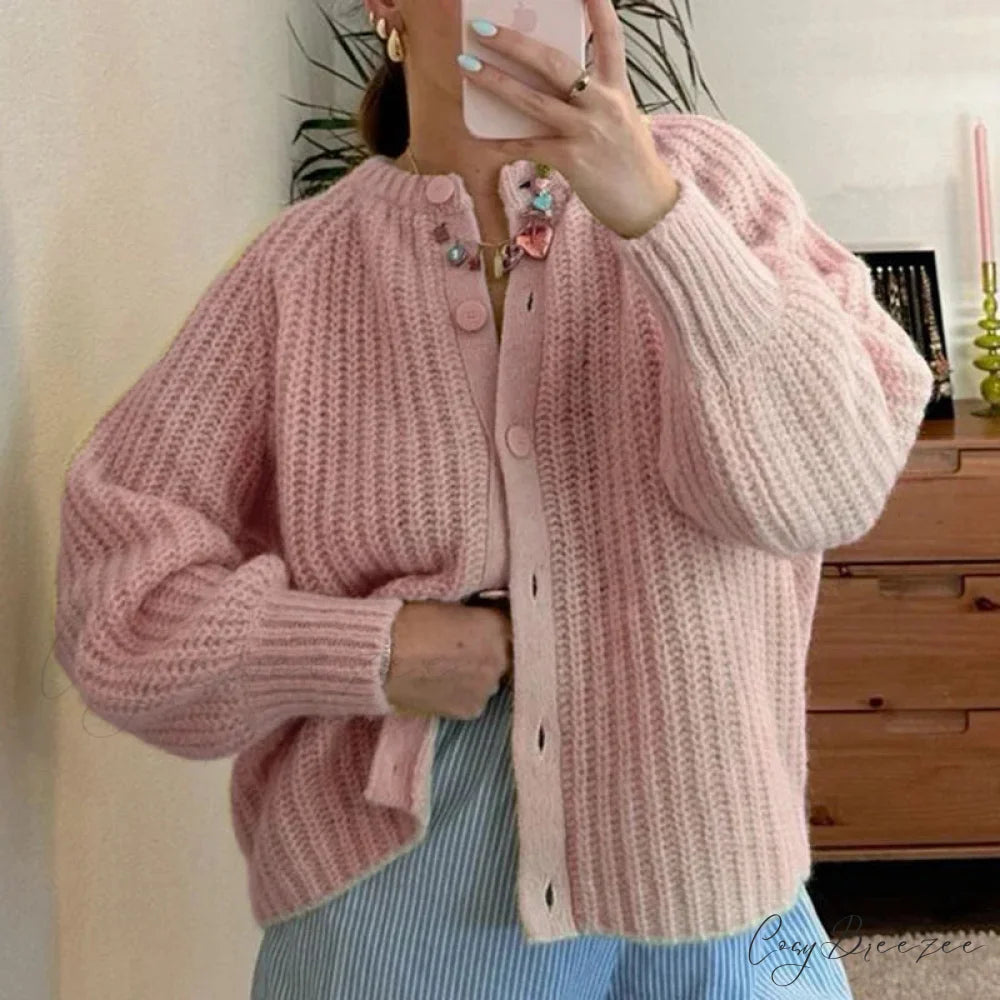 Preppy Button Up Vintage Y2K Cardigan Pink / S cardigans-241228