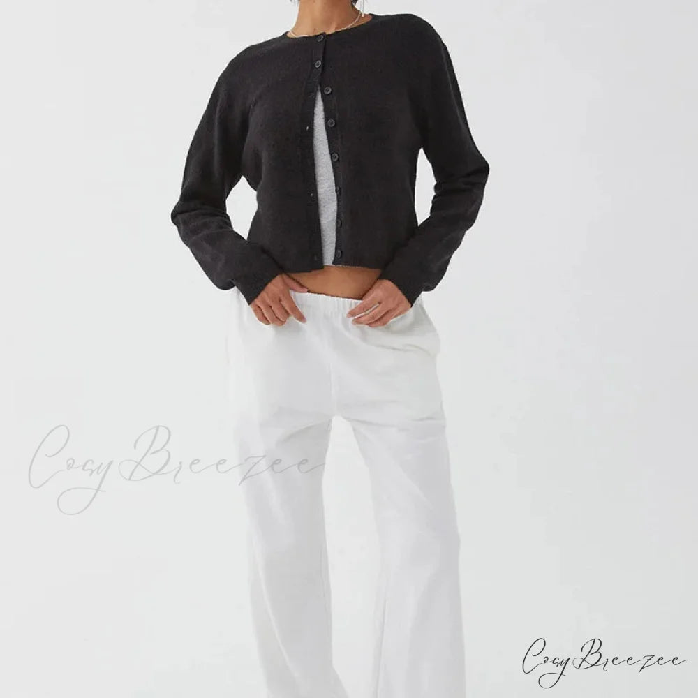 Preppy Crew Neck Button Up Front Cardigan cardiagn-250126