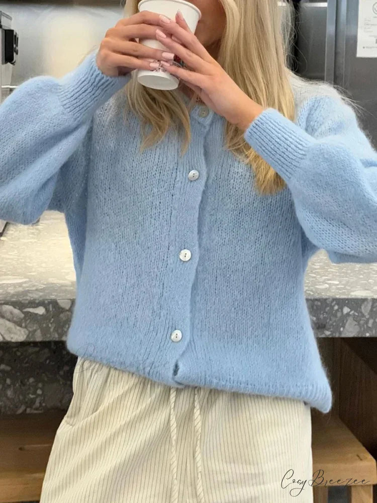 Preppy Y2K Button-Down Knit Casual Soft Cardigan Jacket Blue / S cardiagn-250126