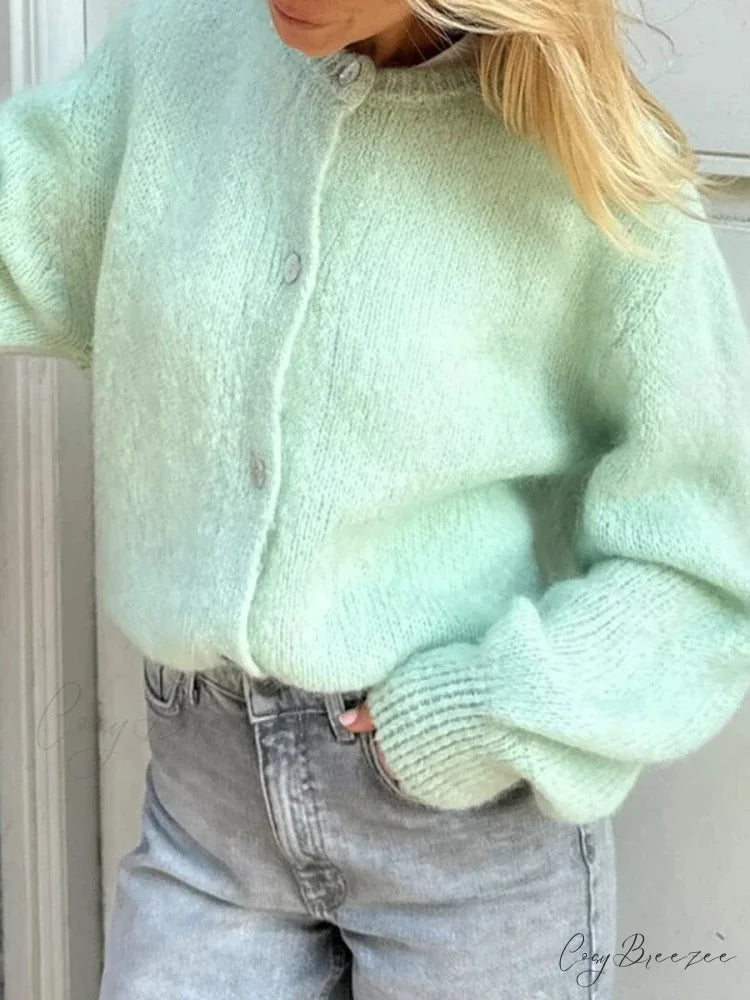Preppy Y2K Button-Down Knit Casual Soft Cardigan Jacket Green / S cardiagn-250126