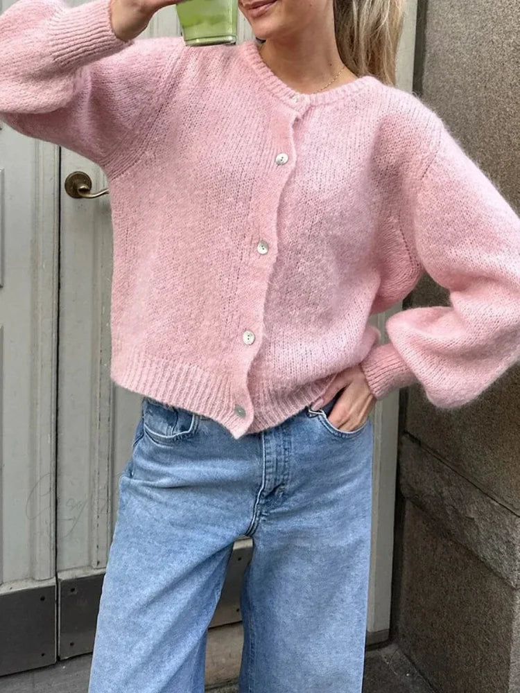 Preppy Y2K Button-Down Knit Casual Soft Cardigan Jacket Pink / S cardiagn-250126