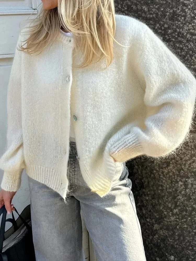 Preppy Y2K Button-Down Knit Casual Soft Cardigan Jacket WHITE / S cardiagn-250126