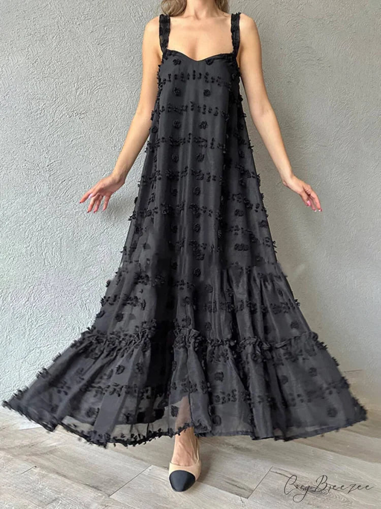 Pretty Flower Decor A-Line Graceful Layered Loose Maxi Dress