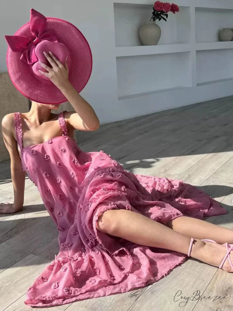 Pretty Flower Decor A-Line Graceful Layered Loose Maxi Dress