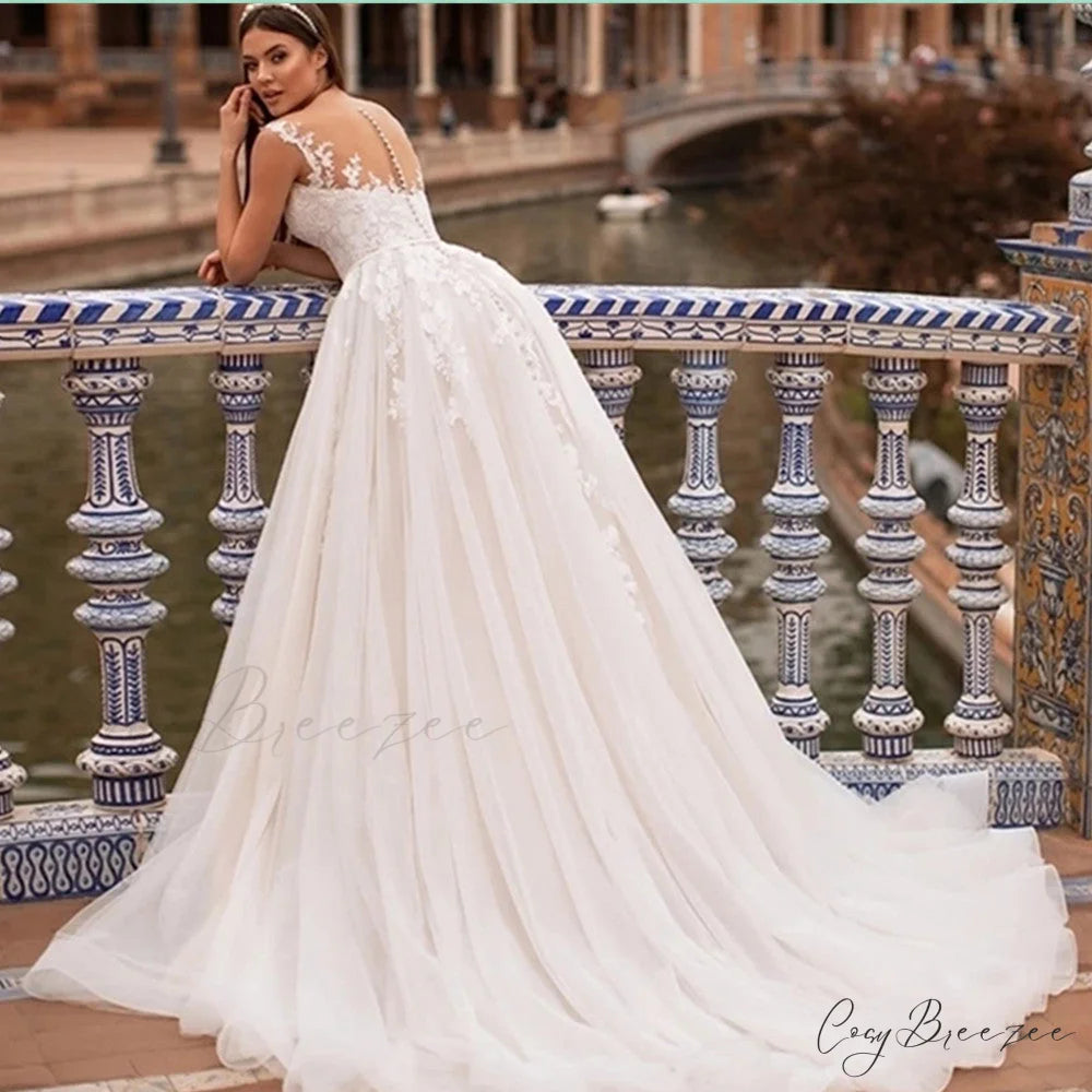 Princess A-Line Sheer Back Wedding Dress lvory white / 2 weddingdress-250223