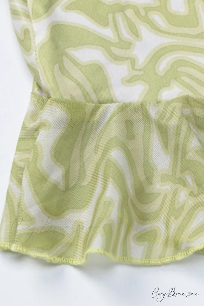 Print Ruffle Irregular Hem Dress with One Shoulder