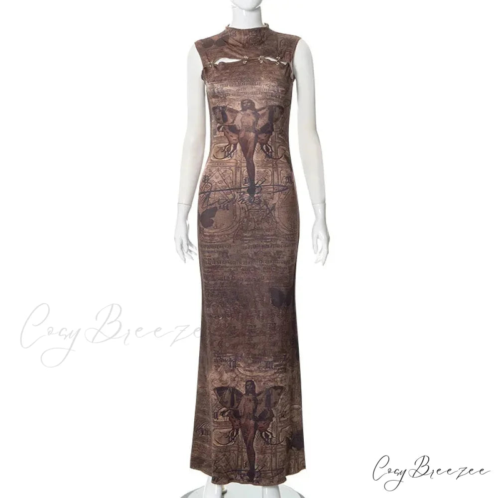 Print Sleeveless Bodycon Maxi Dress